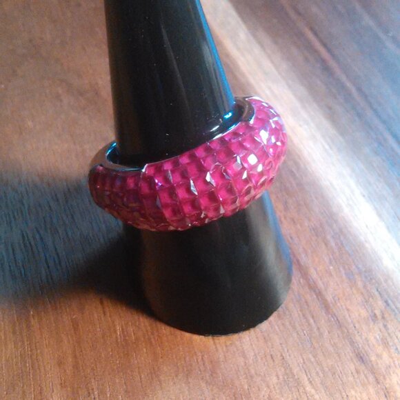 Simulated Ruby Color Diamond Sterling Silver Ring (Size 9) - Picture 4 of 6